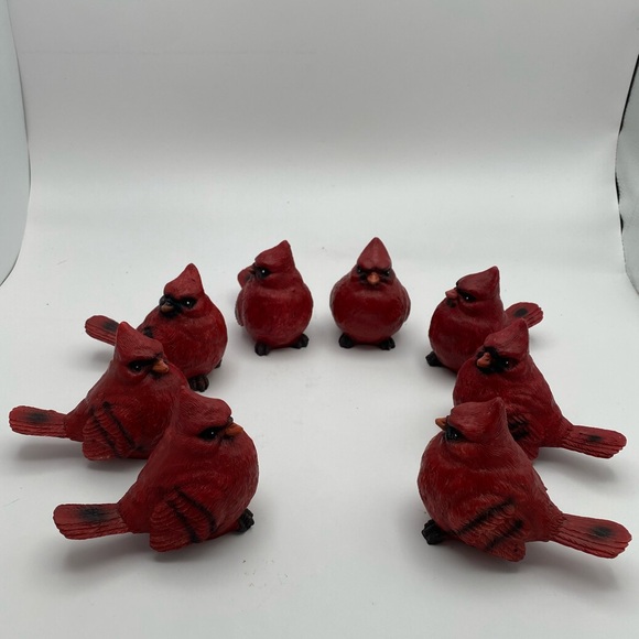 Unknown Other - Set of 8 Red Cardinal Figurines Small Resin Bird Statues Winter Home Decor